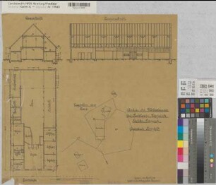 Raesfeld (Raesfeld) Pachtung Meyrink Wohnhausausbau Grundriß, Schnitte, Lageplan 1907 1 : 100/500 56 x 57 Zeichnung Landsberg-Velensches Bauamt Landsberg-Velen