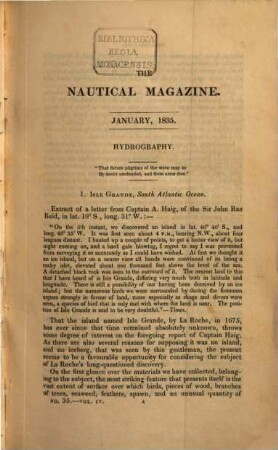 Nautical magazine : a magazine for those interested in ships and the sea. 4. 1835
