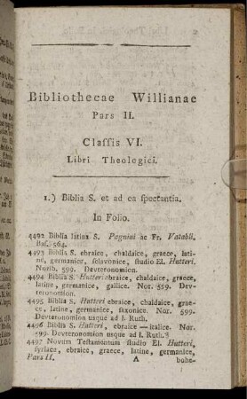 Bibliothecæ Willianæ Pars II. Classis VI.