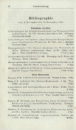 Bibliographie vom 2. November bis 10. December 1857.