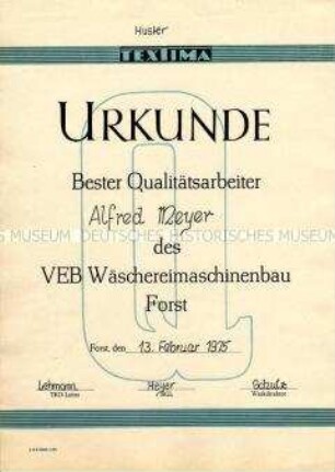 Urkunde "Bester Qualitätsarbeiter"
