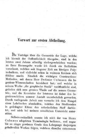 Vorwort zur ersten Abtheilung.