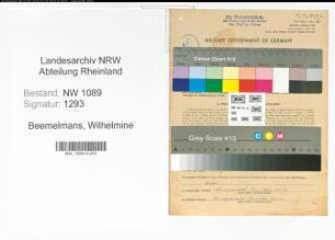 Entnazifizierung Wilhelmine Beemelmans , geb. 30.09.1919 (Fuersorgerin)