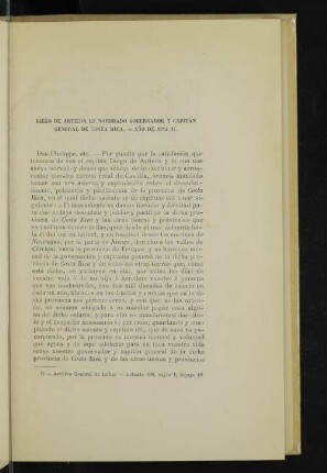 Diego de Artieda es nombrado gobernador y capitán general de Costa Rica. - Año de 1574 (1).