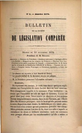 Bulletin de la Société de Législation Comparée, 4. 1874/75 (1875)