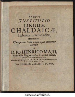 Brevis Institutio Linguae Chaldaicae : Hebraicae antehac editae, Harmonica