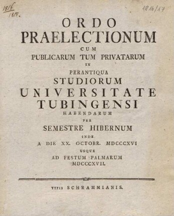 Vorlesungsverzeichnis 1816/17