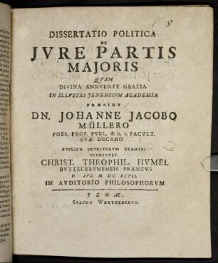 Dissertatio Politica De Iure Partis Maioris