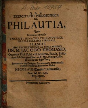 Exercitatio philosophica de philautia
