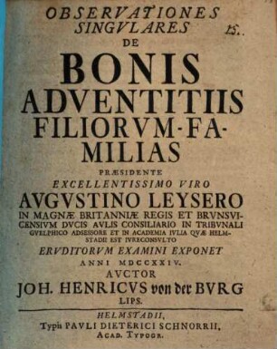 Observationes singular. de bonis adventitiis filiorum-familias