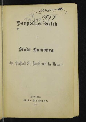 Baupolizei-Gesetz der Stadt Hamburg : der Vorstadt St. Pauli und der Vororte