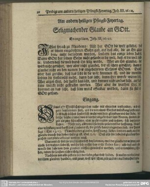 Am andern heiligen Pfingst-Feyertag. Seligmachender Glaube an Gott. Evangelium, Joh. III, 16-21