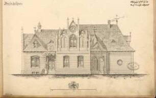 Dorfschule Monatskonkurrenz August 1878: Aufriss Vorderansicht; Maßstabsleiste