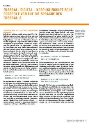 Fussball digital - korpuslinguistische Perspektiven auf die Sprache des Fussballs