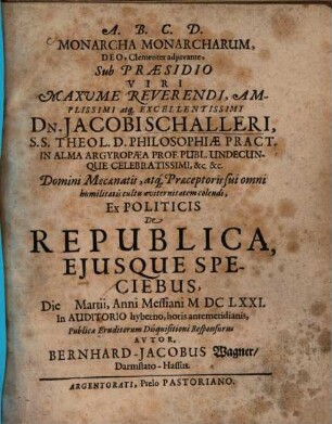De republica, eiusque speciebus