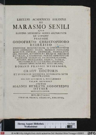 Libellvs Academicvs Solemnis De Marasmo Senili