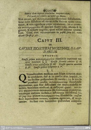 Caput III. De Caussis Polypragmosynēs Illaudabilis