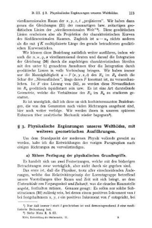 § 3. Physikalische Ergänzungen unseres Weltbildes, mit weiteren geometrischen Ausführungen.