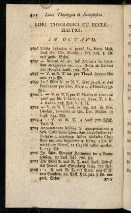 322-409, Libri Theologici et Ecclesiastici. In Octavo.