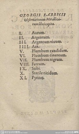 GEORGII FABRICII Observationum Metallicarum libri capita.