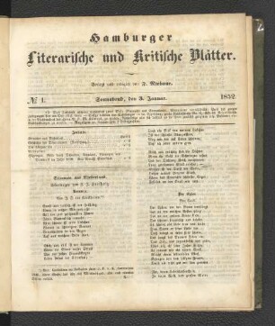 No. 1. 3. Januar 1852