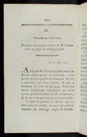 IX. Anecdotes littéraires