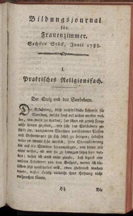 Sechstes Stück, Junii 1788