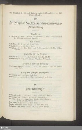 IV. Sr. Majestät des Königs Privatvermögens-Verwaltung
