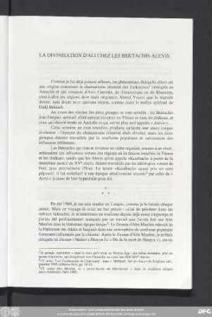 La Divinisation D'Ali Chez Les Bektachis-Alevis
