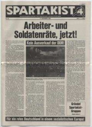 Linksradikale Wochenzeitung aus der Bundesrepublik gegen den sogenannten "Ausverkauf" der DDR und für die Schaffung von Arbeiter- und Soldatenräten
