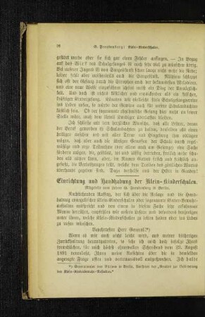 Einrichtung und Handhabung der Klein-Kinderschulen