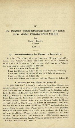 IV. Die sechzehn Wendeberührungspunkte der Raumcurve vierter Ordnung erster Species.
