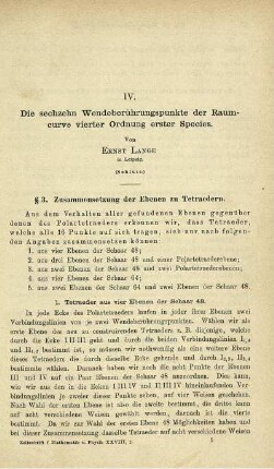IV. Die sechzehn Wendeberührungspunkte der Raumcurve vierter Ordnung erster Species.
