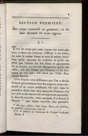 Section Première. Des corps naturels en gènèral, et de leur division on trois règnes.