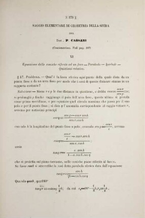 Saggio elementare di geometria della sfera (Continuazione. Vedi pag. 237).
