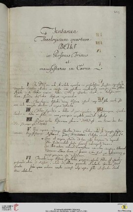 Material- und Thesensammlung: Tentamen Theologicum quartum DEUS in Personis Trinus et manifestatus in Carne