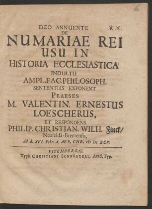 De Numariae Rei Usu In Historia Ecclesiastica