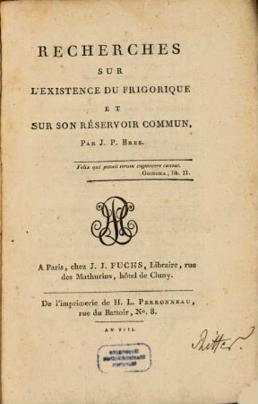 Recherches sur l'existence du frigerique