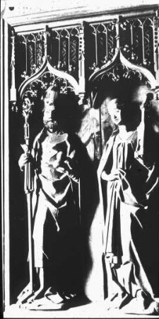 Eisleben, Marktkirche St. Andreas; Figuren des Hauptaltars (Hl. Barbara und Hl. Nikolaus ?)