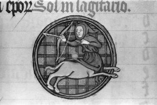 Missale des Simon Renoul — Ausschnitt: Tierkreiszeichen Schütze, Folio 6 recto