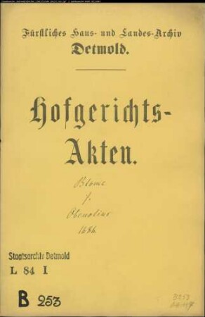 Adolf Blome zu Detmold gegen Obenolius Erben in sp. Hermann Richard Teklenburg - Schuldforderung