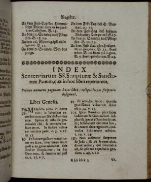 Index Senteniarum SS. Scripturæ & Sanctorum Patrum, quæ in hoc libro reperiuntur
