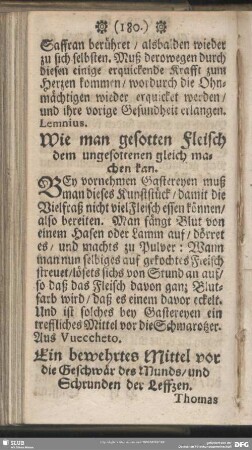 Ein bewehrtes Mittel vor die Geschwär des Munds, und Schrunden der Leffzen