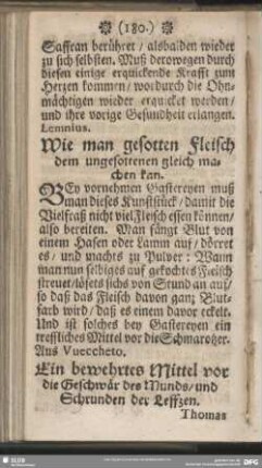 Ein bewehrtes Mittel vor die Geschwär des Munds, und Schrunden der Leffzen