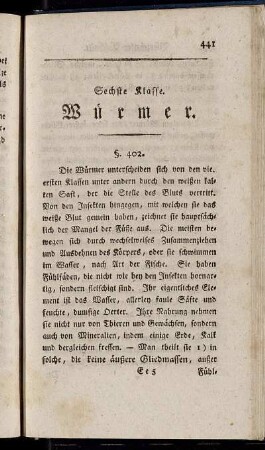 Sechste Klasse. Würmer