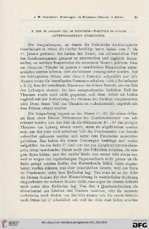 1925-26: Die im Januar 1925 im Dionysos-Theater in Athen unternommenen Grabungen