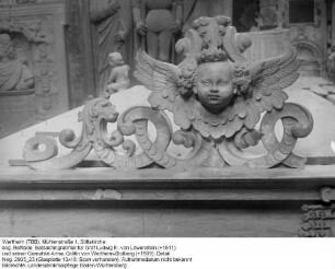 Stiftskirche; sog. Bettlade, Baldachingrabmal für Graf Ludwig III. von Löwenstein (+1611) und seiner Gemahlin Anna, Gräfin von Wertheim-Stolberg (+1599), Detail