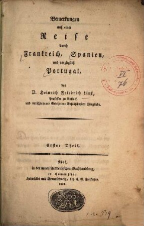 Bemerkungen auf einer Reise durch Frankreich, Spanien, und vorzüglich Portugal, 1