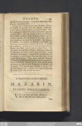 A Madame La Duchesse Mazarin. Stances Irregulieres.