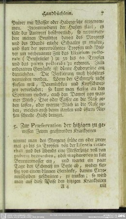 5. Zur Praeservation der hitzigen zu gewissen Zeiten graßirenden Krankheiten